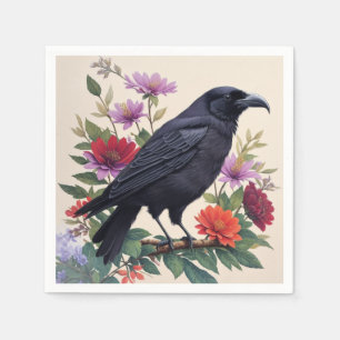 Raven Colorful Bloral Art Serviette