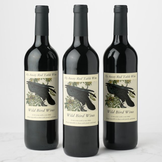 Raven (Common Raven) von Audubon Birds of America Weinetikett (Flaschen)