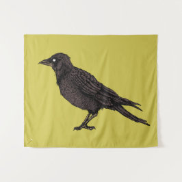 Raven Creepy Crow Bright Gothic Ink Art Wandteppich
