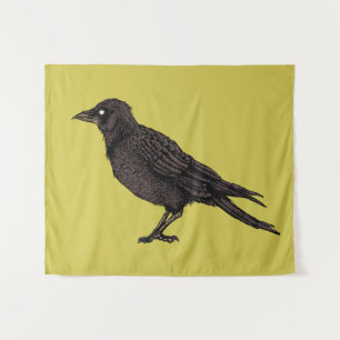 Raven Creepy Crow Bright Gothic Ink Art Wandteppich