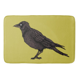 Raven Creepy Crow Green Gothic Ink Art Badematte