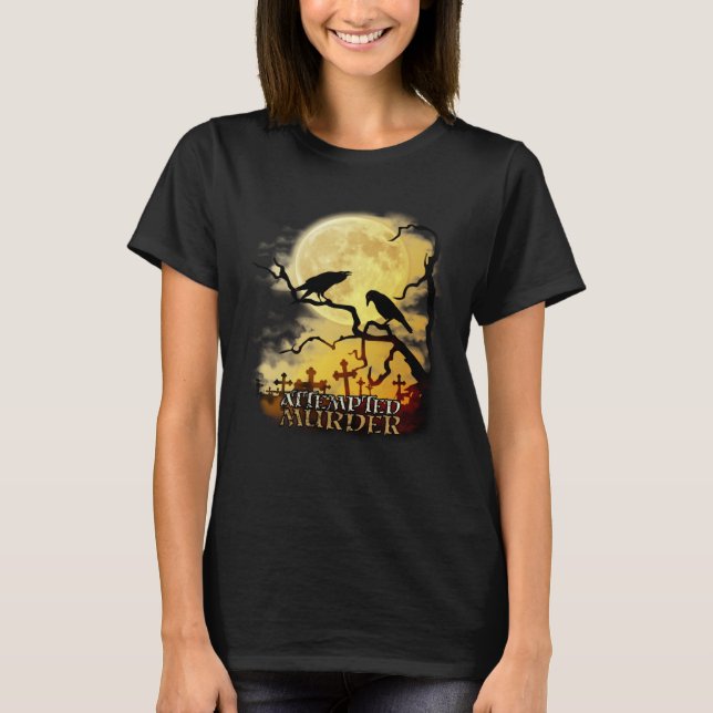 Raven Crow Attempted Murder Retro Moon Wiccan Paga T-Shirt (Vorderseite)