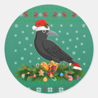 Raven Crow Bird Lover Xmas Weihnachtsmannmütze Ugl Runder Aufkleber