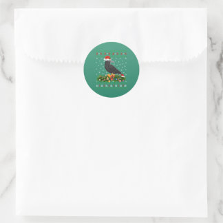 Raven Crow Bird Lover Xmas Weihnachtsmannmütze Ugl Runder Aufkleber