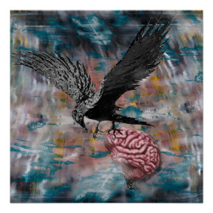 Raven Crow Black Bird Hirn Abstrakt surreale Kunst Poster
