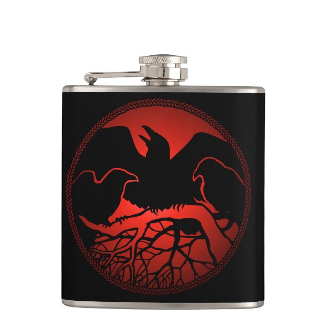 Raven Flask Custom Raven / Crow Art Drink Flask Flachmann (Vorderseite)