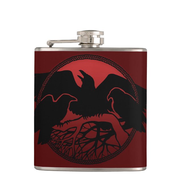 Raven Flask Custom Raven / Crow Art Drink Flask Flachmann (Vorderseite)