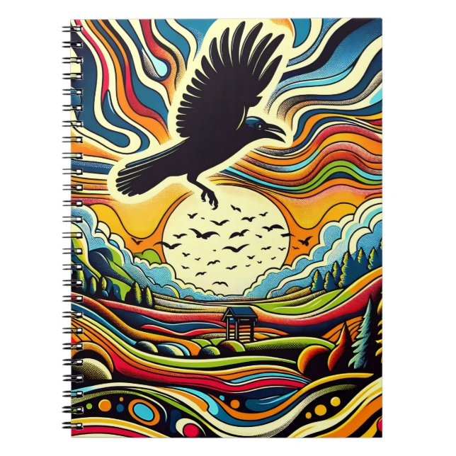 Raven Flight Horizon – Lebendige Himmelslandschaft Notizblock (Vorderseite)