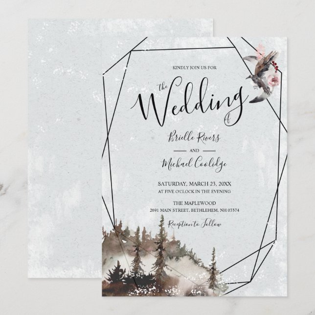 Raven, Forest und Crescent Moon Wedding Einladung (Vorne/Hinten)