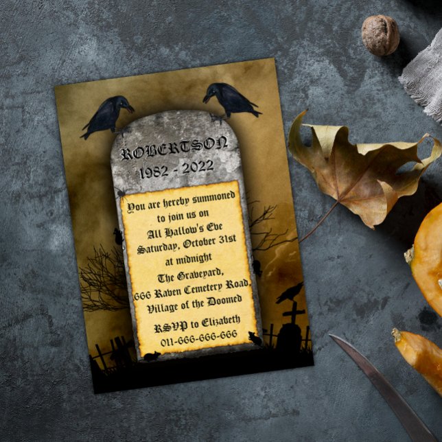 Raven Friedhof Creepy Halloween Einladung Postkarte (Von Creator hochgeladen)