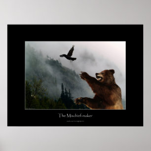 Raven & Grizzy Bären Fun Wildlife Art Poster