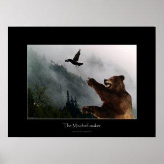 Raven & Grizzy Bären Fun Wildlife Art Poster