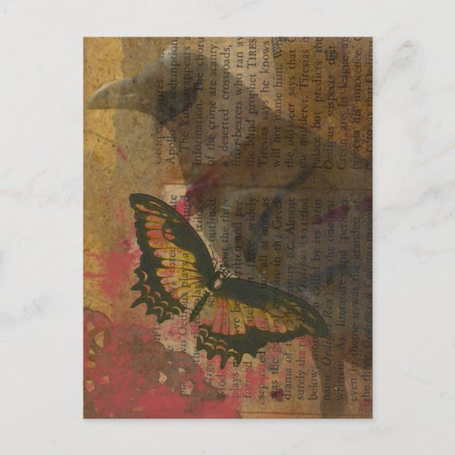 Raven Grunge Collage Postkarte (Vorderseite)