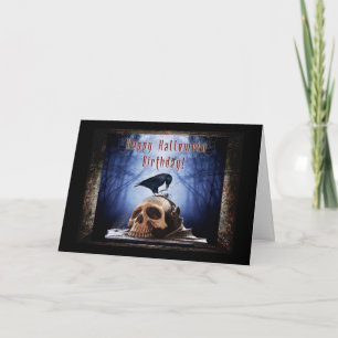Raven Halloween Geburtstag - Raven on Skull Card Karte