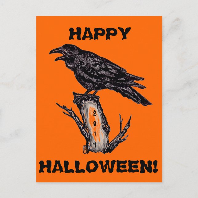 Raven Halloween Postcard, Datum kann geändert werd Postkarte (Vorderseite)