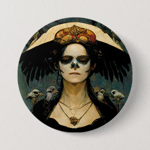 Raven Hexe 4 Fantasy Horror Goth Gothic Button