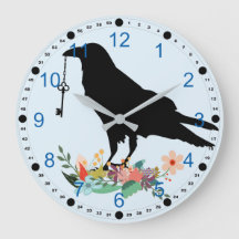 Raven Holding Key and Standing On Flowers