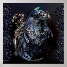 Raven im Steampunk-Stil. Zeichnend Wasserfarbe Poster