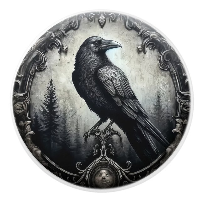 Raven in Dark Frame Gothic Keramikknauf (Vorderseite)