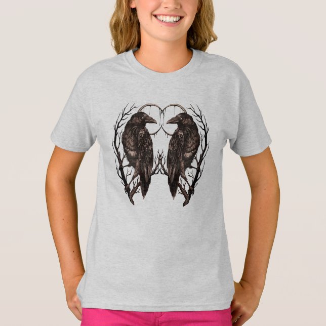 Raven in Dead Tree - Dunkle Gotik T-Shirt (Vorderseite)
