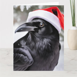 Raven in der Weihnachtsmannmütze Weihnachten Karte
