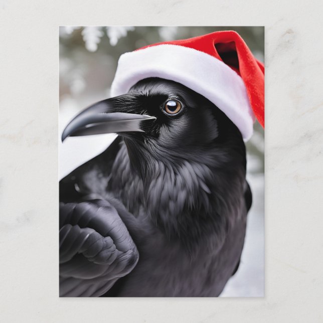 Raven in einer Weihnachtsmannmütze Postkarte (Vorderseite)