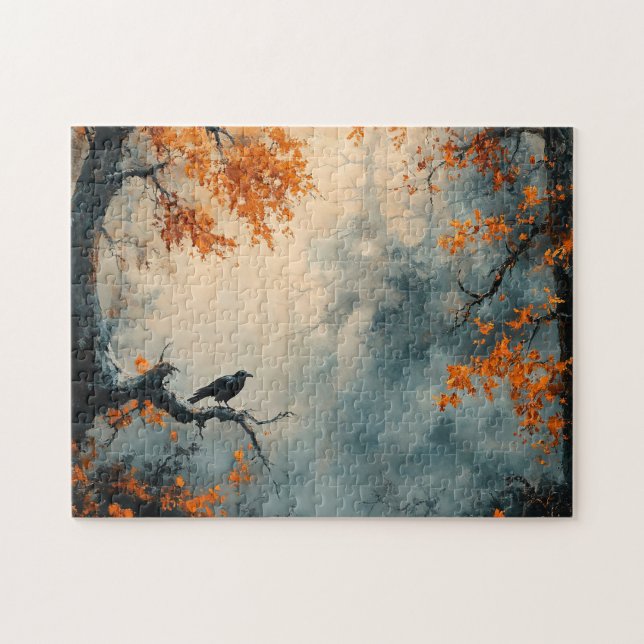 Raven in Misty Autumn Forest (Horizontal)