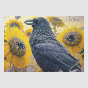 Raven in Sunflower Field Decoupage Seidenpapier