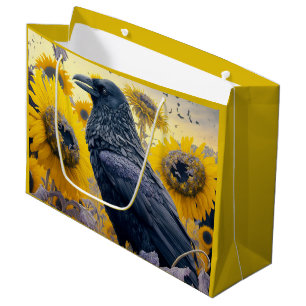 Raven in Sunflower Field Große Geschenktüte