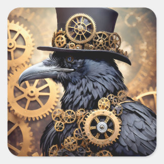 Raven in Top Hat Steampunk Art Quadratischer Aufkleber