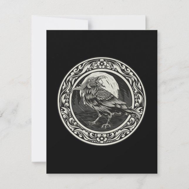 Raven Medallion Carving Art Bird Nature Card Karte (Vorderseite)