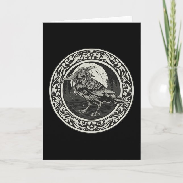 Raven Medallion Carving Art Bird Nature Karte (Vorderseite)