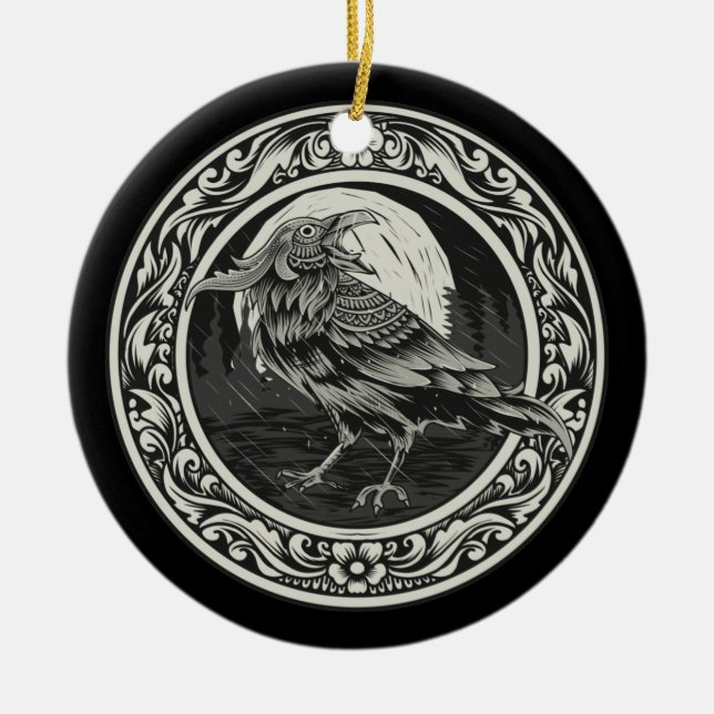 Raven Medallion Carving Art Bird Nature Keramik Ornament (Vorne)