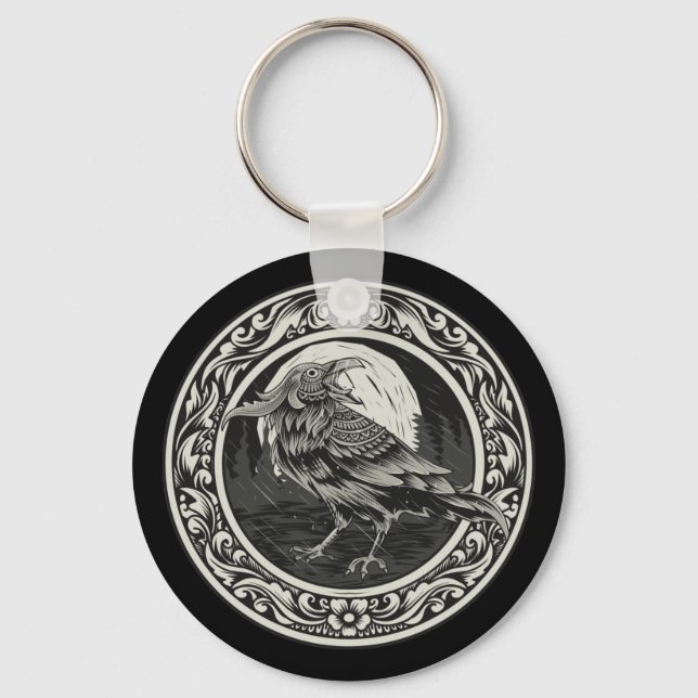 Raven Medallion Carving Art Bird Nature Schlüsselanhänger (Vorderseite)