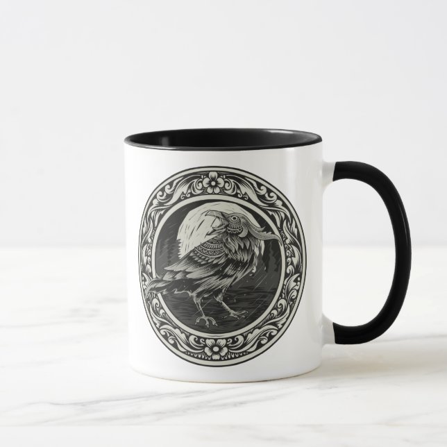 Raven Medallion Carving Art Bird Nature Tasse (Rechts)