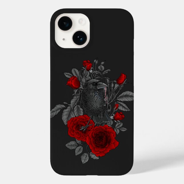 Raven mit Schlüssel und Rose Case-Mate iPhone 14 Hülle (Rückseite)