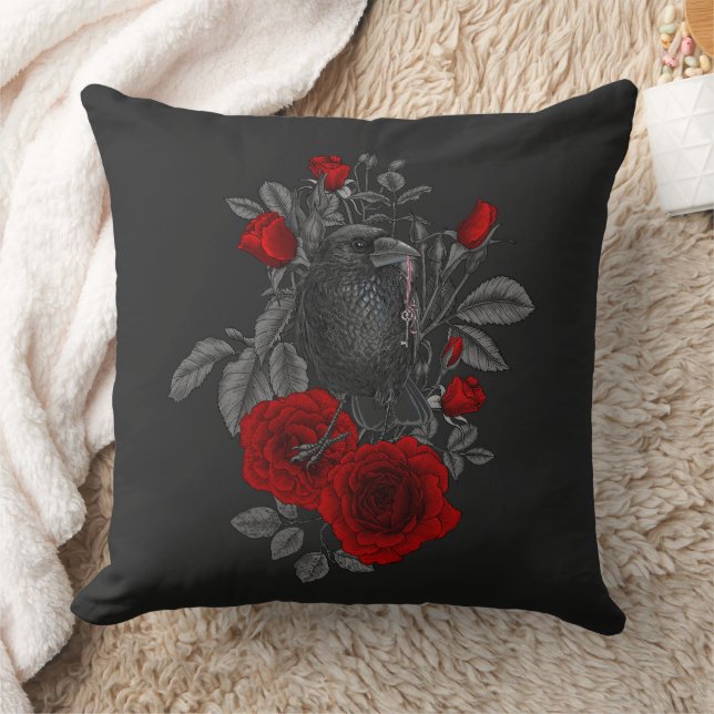 Raven mit Schlüssel und Rose Kissen (Decke)
