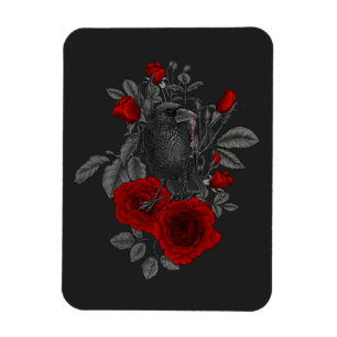 Raven mit Schlüssel und Rose Magnet