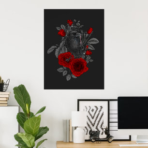 Raven mit Schlüssel und Rose Poster