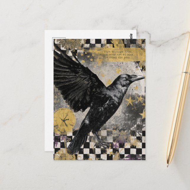 Raven Mixed Media Collage Postkarte (Vorderseite/Rückseite Beispiel)