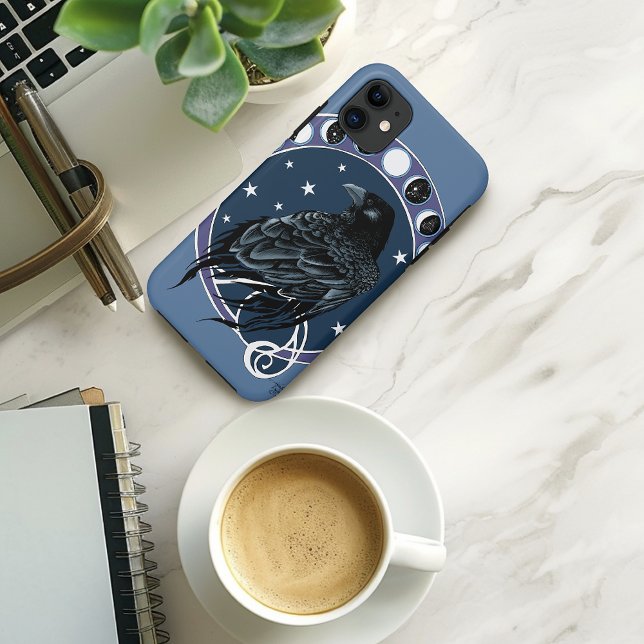 Raven Moon Phases Stars Blue Case-Mate iPhone Hülle (Von Creator hochgeladen)