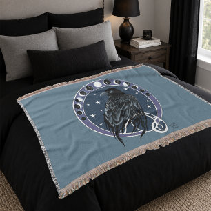 Raven Moon Phases Stars Blue Decke