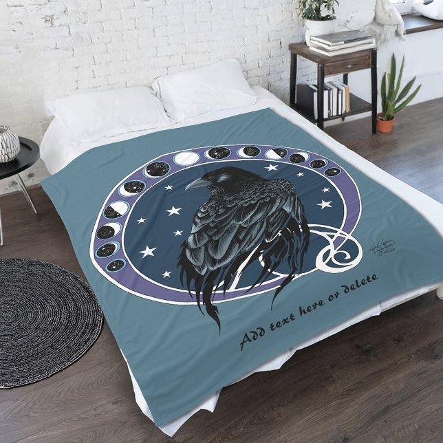 Raven Moon Phases Stars Blue Fleecedecke (Von Creator hochgeladen)
