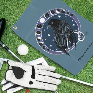 Raven Moon Phases Stars Blue Golfhandtuch