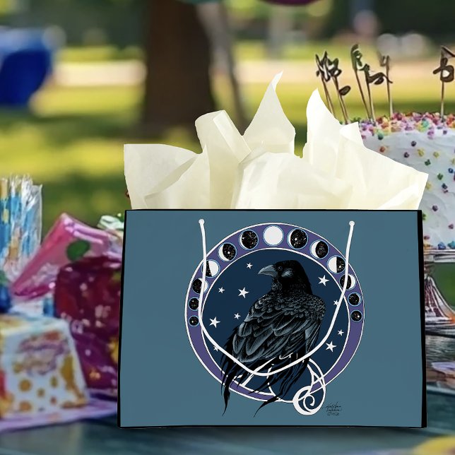 Raven Moon Phases Stars Blue Große Geschenktüte (Von Creator hochgeladen)