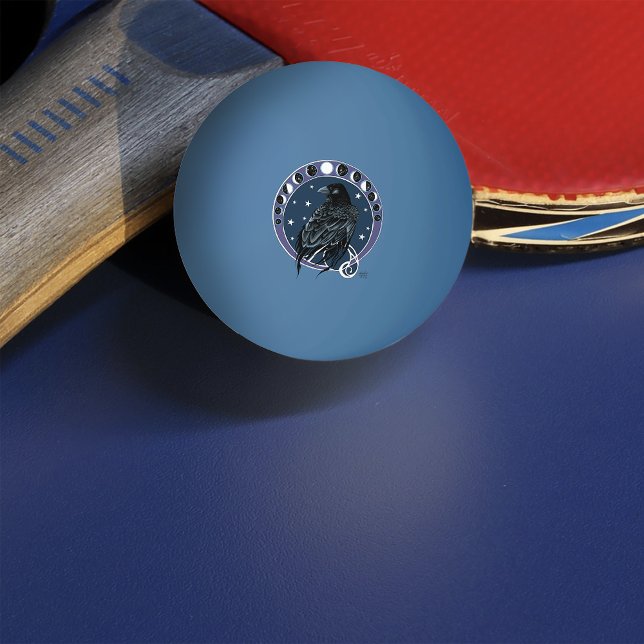 Raven Moon Phases Stars Blue Tischtennisball (Von Creator hochgeladen)