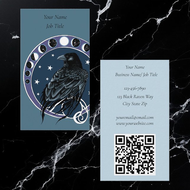 Raven Moon Phases Stars Blue Visitenkarte (Von Creator hochgeladen)