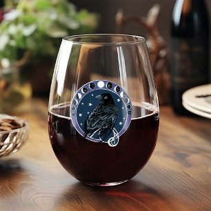 Raven Moon Phases Stars Blue Weinglas Ohne Stiel