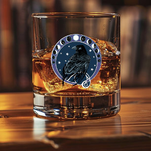 Raven Moon Phases Stars Blue Whiskyglas