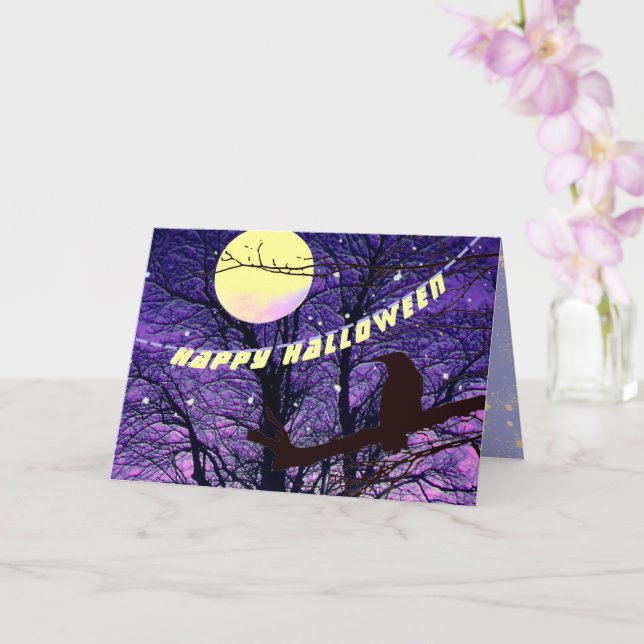 Raven, Moon, Sun, Sterne - Halloween Card Karte (Orchidee)